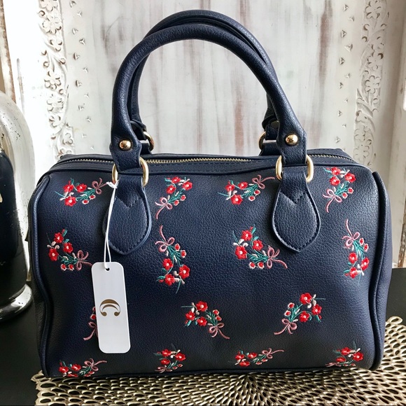 Charming Charlie Handbags - •nwt•[CharmingCharlie] Blue Embroidered Floral Bag